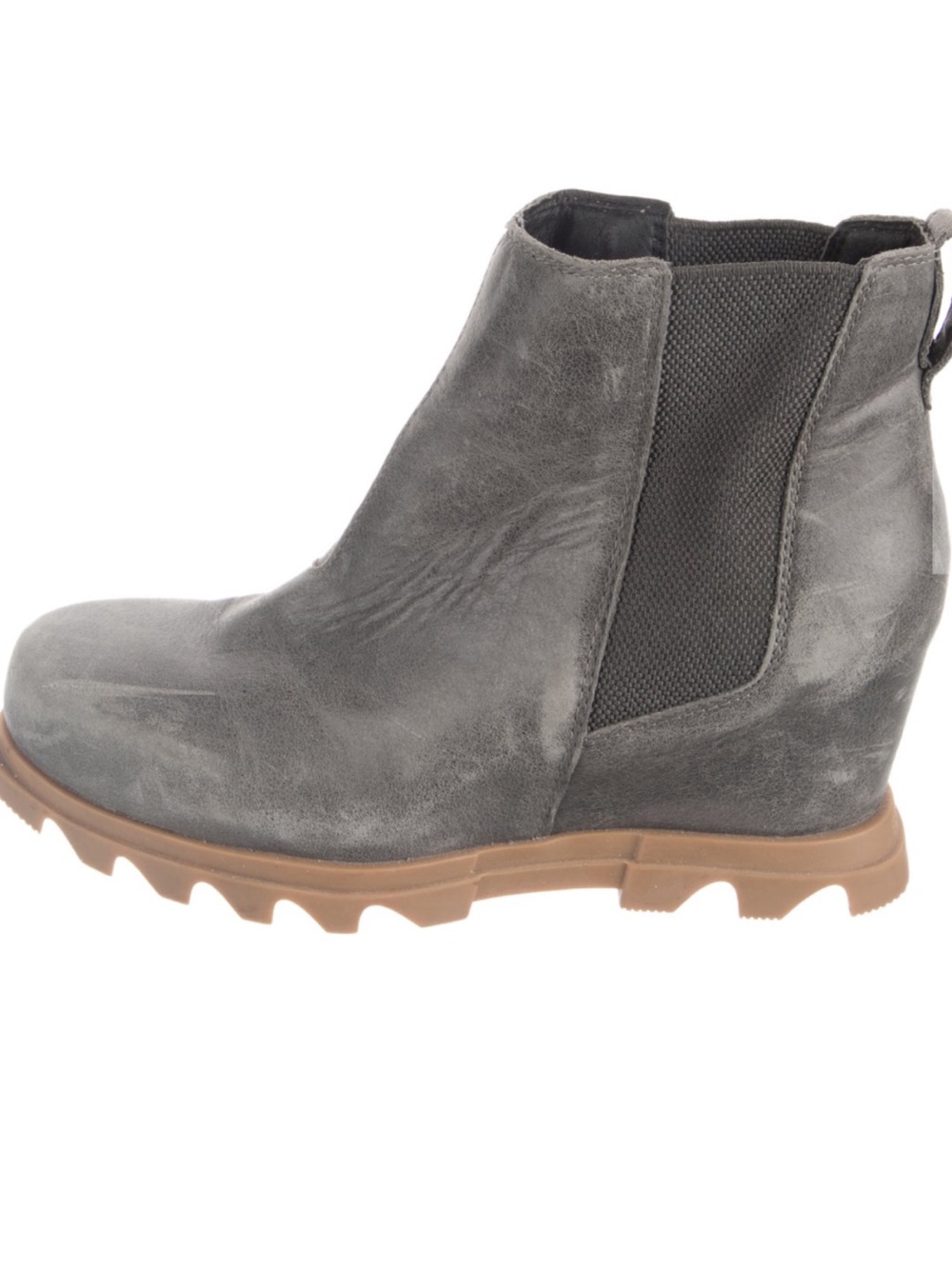 Sorel Gray Leather Chelsea Wedge Boot with Brown Lug Sole